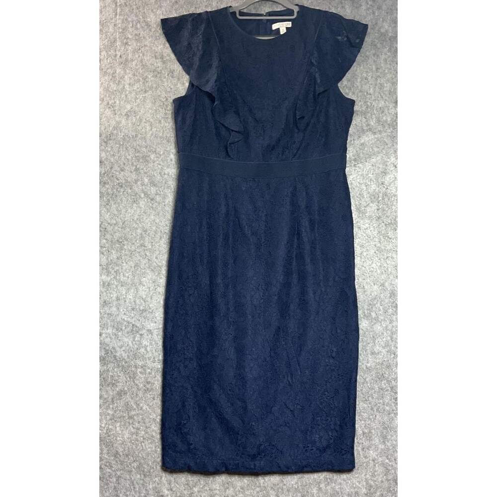 Eva Mendes New York & Co Dress Womens 16 Blue Lace Flutter Sleeve Sheath Classic